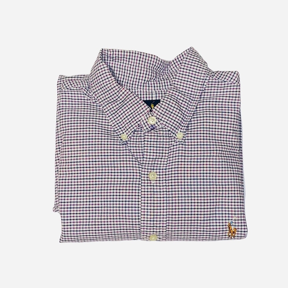 Ralph Lauren Slim Fit Cotton Poplin Plaid Button Down Casual Shirt Size …